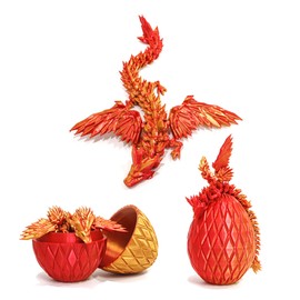 Flavery 3D Printed Flying Dragon Egg - 7" Winged Dragon in Diamond Easter Eggs, Flexible Crystal Animal Inside, Mystery Dragon Eggs Gift, Desk Decoration, Fidget Toy (Red Mix Gold)