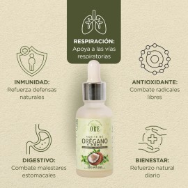 ORE Aceite de Orégano 80% Carvacrol, Orgánico y Silvestre, con Aceite de Coco, extravirgen, Suplemento Natural, Gotero de 30ml
