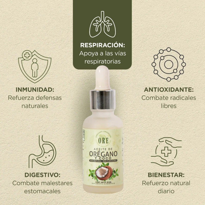 ORE Aceite de Orégano 80% Carvacrol, Orgánico y Silvestre, con