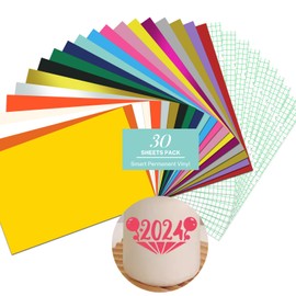 HAWERSI Smart Permanent Adhesive Vinyl 30 Sheets with 20 Colors 12in x 9.5in Vinyl and 10 Transfer Tapes, Compatible with Cricut Joy Xtra-No Need Cutting Mat,Suitable for Outdoor Vinyl,Home Decor