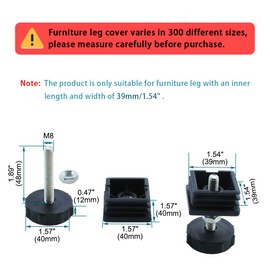 Sourcingmap Leveling Feet 40 x 40mm Square Insert Adjustable Leveler for Table 8 Sets
