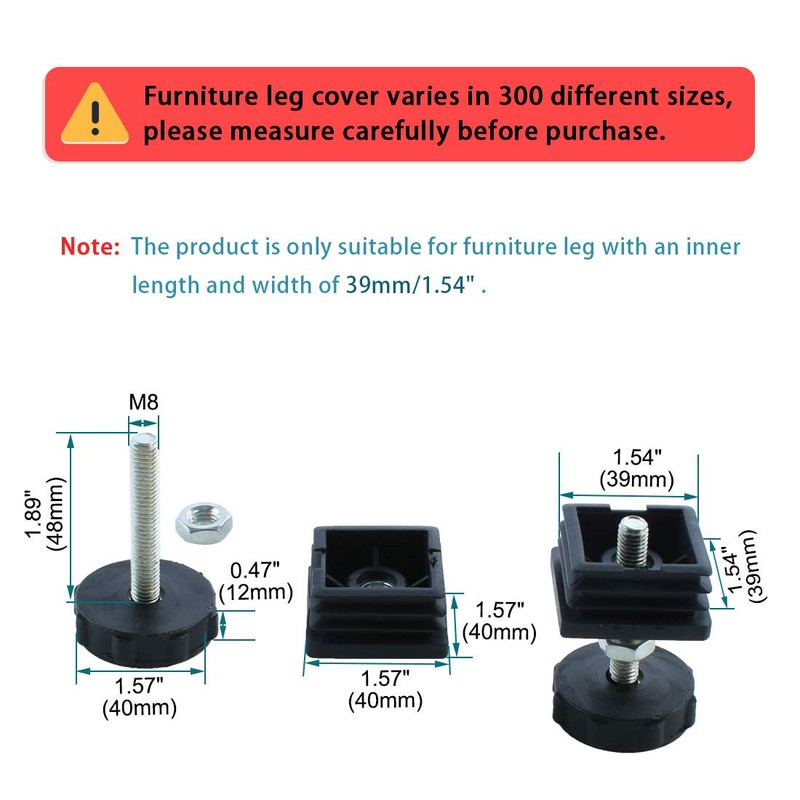Sourcingmap Leveling Feet 40 x 40mm Square Insert Adjustable Leveler