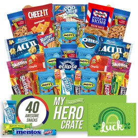 Military St. Patrick's Day - Snack Box (40 Piece Variety Gift Basket Care Package) Peanuts, Candy, Chips, Granola Bars & More - My Hero Crate
