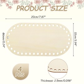 MECCANIXITY 4Pcs Wooden Basket Bottom, 3.94x7.87" Oval Blank Natural Wood Base Solid Crochet Basket for DIY Craft Weaving Making Supplies Home Decor