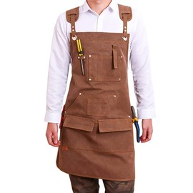aolaso Canvas Tools Apron, Work Aprons Engineers Carpenter Painting Apron with Pockets & Adjustable Strap Bib Apron for Workshop Coffee Unisex (Brown)