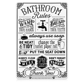 Qianyu Funny Bathroom Toilet Decor Sign Farmhouse Bathroom Rules Metal Wall Decor Quotes Wall Art Vintage Sign Farmhouse Rule Art Toilet Rustic Restroom Washroom Home Gifts