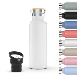 DAIKOKU Bottle, Doppelwandige Edelstahl-Thermoskanne, Thermoskanne, die das Getränk stundenlang heiß oder kalt hält, zwei Verschlüsse, weiß, 500 ML