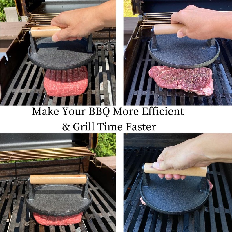 Evelots Cast Iron Burger Press - Heavy Duty Pre-Seasoned Burger
