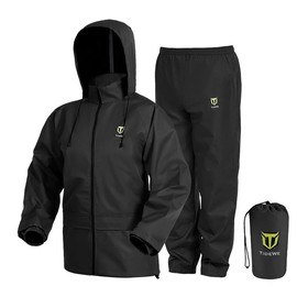 TIDEWE Rain Suit, Lightweight Waterproof Breathable Rain Coat & Pant for Outdoor Activities Working Suit Daily Wear field gear mens clothing - Color: Black, Size: 3XL