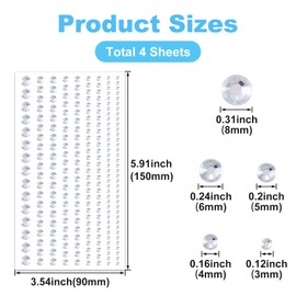 OIIKI 4 Sheets Mini Gems Stickers, Face Jewels Stick on, Adhesive Rhinestone Makeup for Festivals, Parties, Daily Use for Women (3 mm, 4 mm,5 mm, 6 mm, 8 mm, Mixed Pack, Silver)