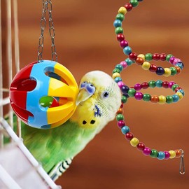 Bird Swing Chewing Toys, 11 Packs Brightly Colored and Sturdy Parrot Hammock Bell Toys,Parrot Cage Toy Bird Perch with Wood Beads Hanging for Small Parakeets, Finches,Budgie, Love Birds,Canaries