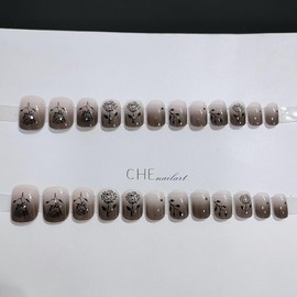 SEMTIM Nail Tips, 24 Pieces, Medium Short, Round False Nails, Short Nail Tip, Medium Long, Popular, Japanese Style, Cute, Simple, Stylish, Adult Ceremonies, School Entrance Ceremonies, Graduation Ceremonies, Nail Tips (B708)