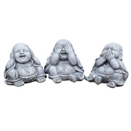 stoneandstyle Stone Figurine Set of 3 Buddha Hear Nothing See Say Cast Stone Frost-Proof