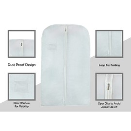 Wedcova Suit Covers for Men | Hanging Garment Bags | Travel Blazer & Jacket Bag | Clothes Storage Cover with Zipper | Suits Carrier Moth Proof Protector | 60 x 100cm (24'' x 40'') | Pack of 1 | White