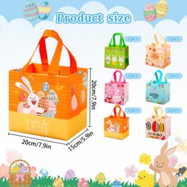 YeaHapiday 12PCS Easter Basket, Easter Tote Bags Non-Woven Reusable Gift Bag, Happy Easter Bags with Handles, Waterproof Goodie Bag for Gifts Wrapping, Egg Hunt, Easter Party Supplies 21×20×15cm