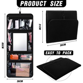 SilTriangle Hanging Toiletry Bag with Mirror Travel Foldable Beauty Bag Dance Bag with Mirror Backstage Cosmetic Bag Foldable Makeup Storage Organizer for Traveling Dancers Artists Home Spa (Black)