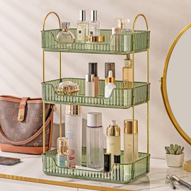Aveniee Bathroom Counter Organizer, 3 Tier Perfume Skin Care Countertop Storage Shelf, Vanity Makeup Tray for Cosmetic Skincare Lotion,Green
