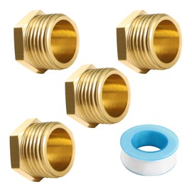 Lyeteung 4 PCS G3/8 Brass Hexagonal External Thread Cap, Brass Blanking Stop Caps, Hose Caps Hexagonal Brass Fitting Pipe Cap, with Raw Material Tape, for Valve Pipe Fittings
