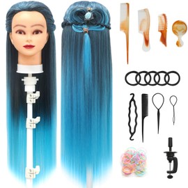 Styling Head 28 inch Training Head 100% Synthetic Fibres Hairdressing Head Hairdresser Training Heads with Free Clamp and DIY Braiding Set (DQ)
