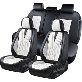 FLORICH Car Seat Covers Full Set, Leather Seat Covers for Cars 5 Seats, Waterproof Car Seat Protector,Automotive Seat Covers & Accessories Fit for SUV Sedan Truck-Black&White