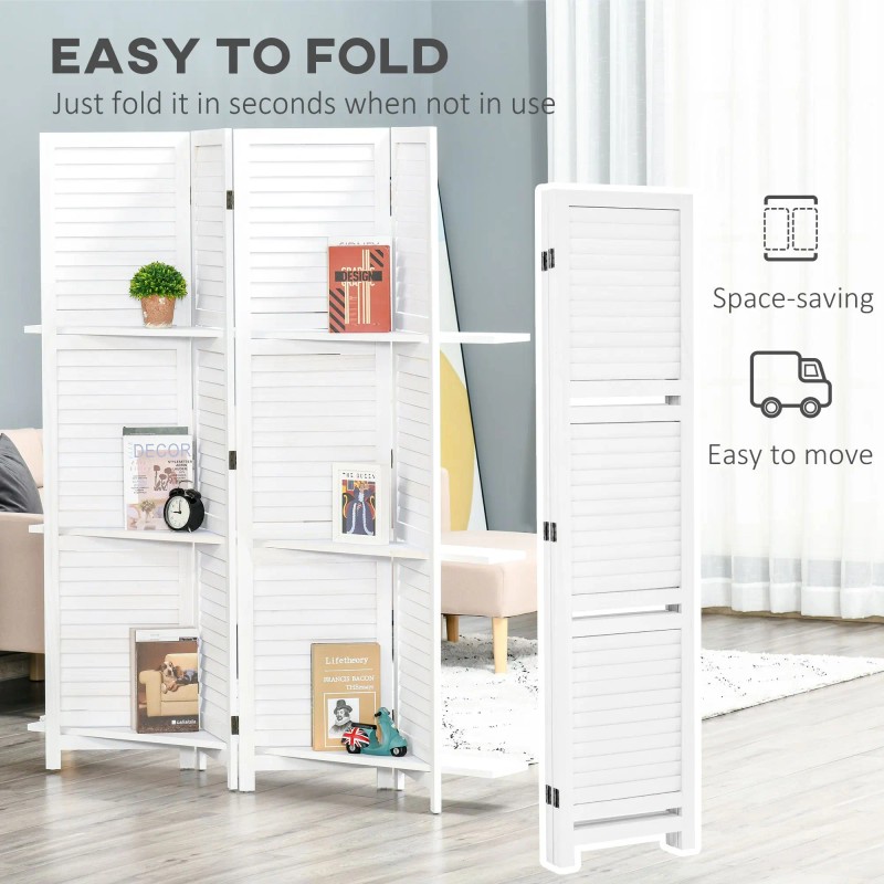 67" 4-Panel Portable White Folding Room Divider Wooden Privacy Screen