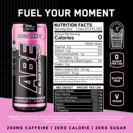 All Black Everything Sugar Free Energy Drink | Fruit Candy | 0 Calories | 12 Pack | 200mg Natural Caffeine | Pre-Workout Sport Drink for Men and Women