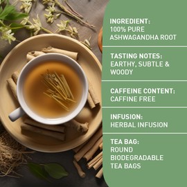 HANDPICK, Ashwagandha Tea Bags - 100 Herbal Tea Bags | Caffeine Free, Gluten Free | Made from 100% Pure Ashwagandha Root Packed in Eco-Friendly Tea Bags | HERBAL SUPPLEMENT
