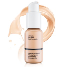 Matte Liquid Foundation Full Coverage - Flawless & Lightweight Oil Control Foundation Makeup, Long-Lasting Waterproof Concealer Cream for All Skin Types, 1 Fl Oz (#102 Nude)