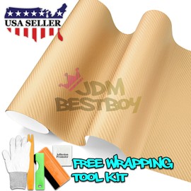 Free Tool Kit Gold 3D Carbon Fiber Textured Matte Car Vinyl Wrap Sticker Decal Film Sheet - 24"X60" (2FT X 5FT)