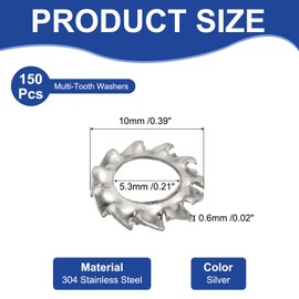 PATIKIL M5 External Tooth Lock Washers, 150Pcs 304 Stainless Steel Serrated Locking Washers Assortment Kit for Mechanical Equipment Retaining Clips Fasteners, Silver