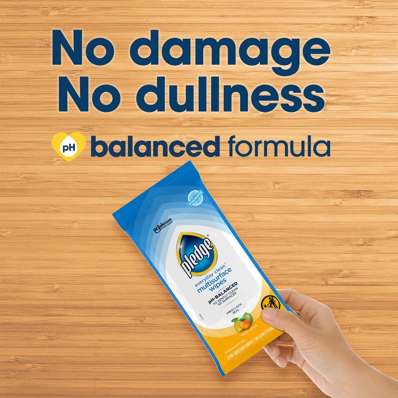 Pledge Multisurface Cleaning Wipes, pH Balanced, Fresh Citrus, 25 Count