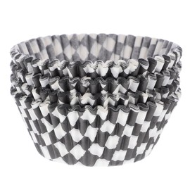 Ciieeo 100pcs Black and White Cupcake Wrappers Racing Flag Cupcake Liner Muffin Baking Case Liners Holder for Baby Shower