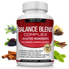 Premium Natural Balance Blend Complex Supplement - Natural 20 Herbs and Vitamins with Cinnamon Non-GMO Vegan, for Men Women, 60 Capsules