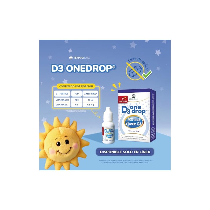Vitamina D3 ONEDROP frasco con 10 mL, 400 UI