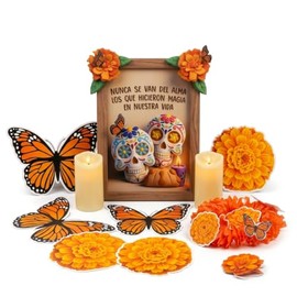 Set Decorativo Día de Muertos: Marco, Calaveritas y Velas LED