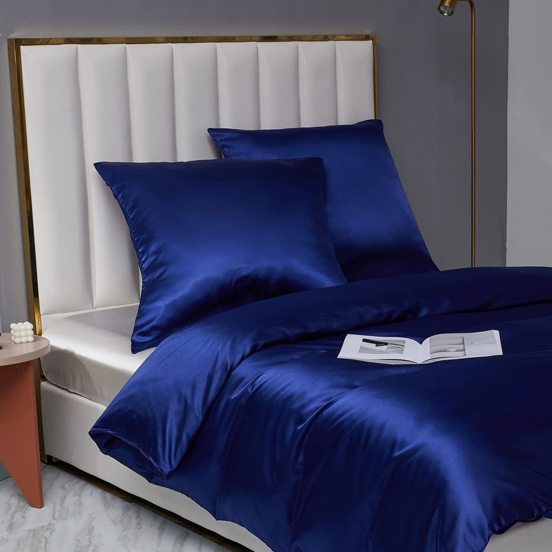 Gezu 200 x 200 cm Satin Blue Plain Duvet Cover