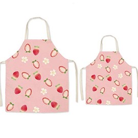FOMUNI Parents Children's Apron, Beautiful Printed Linen Adult Children's Apron, Strawberry