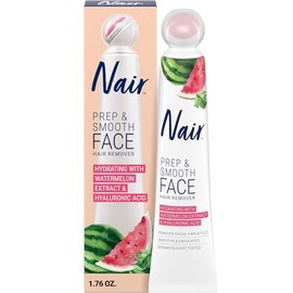 Nair Prep & Smooth Face, Exfoliating Facial Hair Removal for Woman, Depilatory Cream, Smooth Skin Solution for Effective Hair Removal, Hydrating with Hyaluronic Acid for Skincare, 1.76 oz