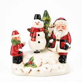North Pole Novelties Ceramic Musical Santa with Snowman Ornament 13.5cm