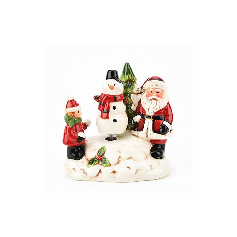 North Pole Novelties Ceramic Musical Santa with Snowman Ornament 13.5cm