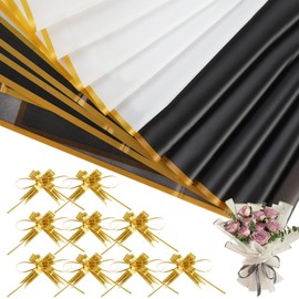 10 Blatt Blumenpapier mit 10 Band, Blumenstrauss Papier, Schwarz und Weiß Bouquet Papier, Flower Wrapping Paper, Wasserdicht Blumenstrauß Geschenkpapier, für DIY, Handwerk, 55x55cm