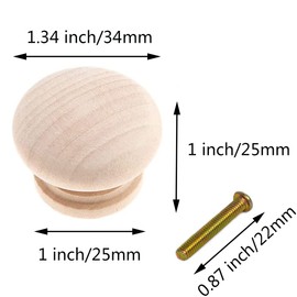 6Pcs Round Wood Knobs Mushroom Shape Wooden Drawer Pulls Handles with Screws for Kitchen Cabinet Dresser Furniture (Natural Wood Color, 1.34 x 0.98 inch)