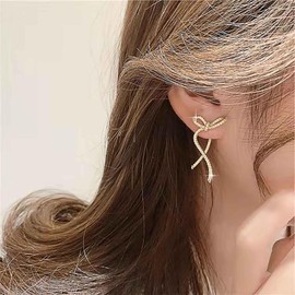 Andelaisi Boho Rhinestone Bow Earrings Gold Crystal Bow Stud Earrings Vintage Crystal Cz Earrings Bling Cz Bow Knot Earrings Jewelry for Women