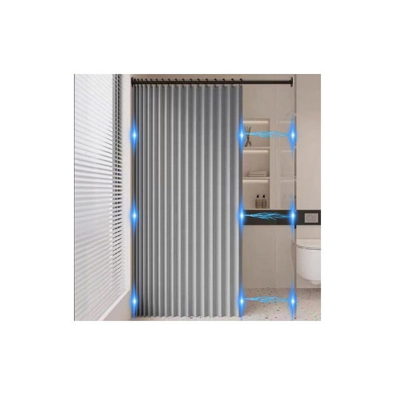 Icegrey Shower Curtain Foldable Magnetic Waterproof with Hooks, Splashproof, Accordion