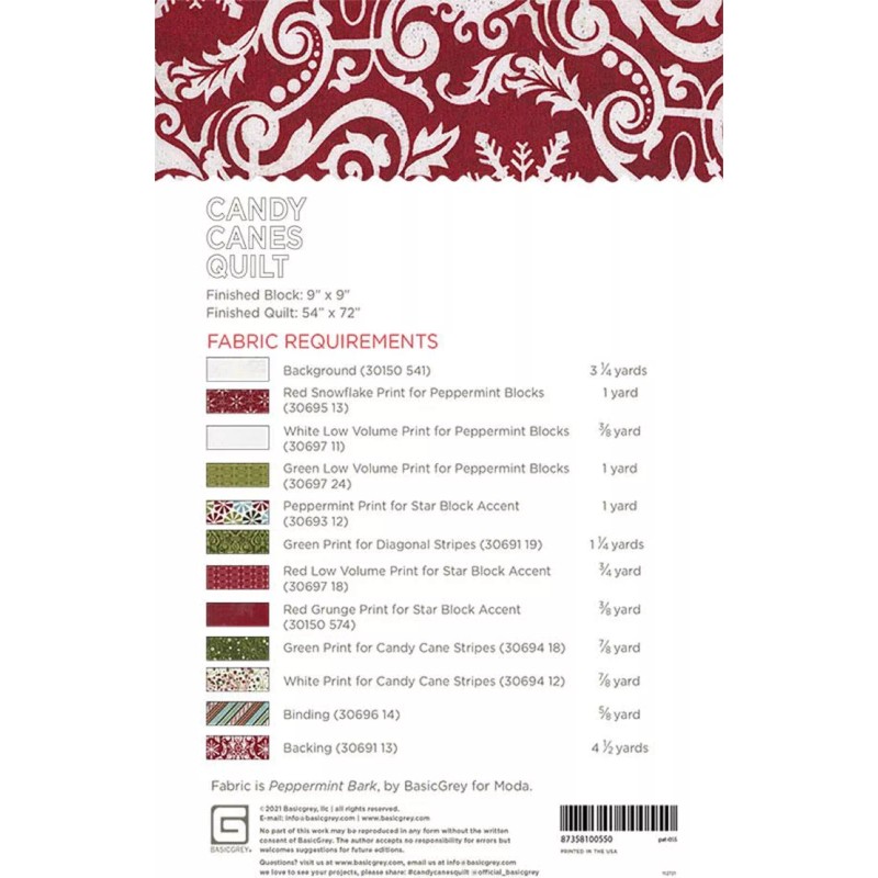 Candy Canes Quilt Pattern by Basic Grey