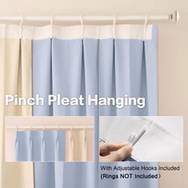 OYRING Pinch Pleat Curtains 84 Inches Long for Girls Boys Bedroom, Room Darkening Two Tone Curtains with Tailored Memory Shape Pleat and Hooks Drapes, W42 x L84, 2 Panels, Beige and Macaron Blue