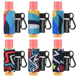 Homakover 6 Pack Compact Clip-On Chapstick Holder Premium Release Clip Neoprene Sleeve Lip Balm with Clip Fits Most Standard Lip Balm (Abstract Painting)