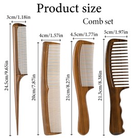 Wide Tooth Comb, Beard Comb, Fine Tooth Combs, Tail Combs with Wooden Grain 4 Pcs Professional Hair Comb Set for Men Women Barber Styling Parting Teasing Mustache