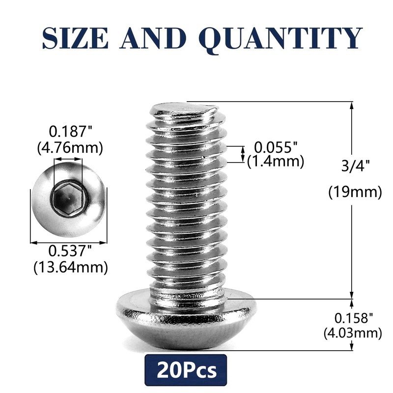 5/16-18 x 3/4" Button Head Socket Cap Bolts Screws, 20Pcs
