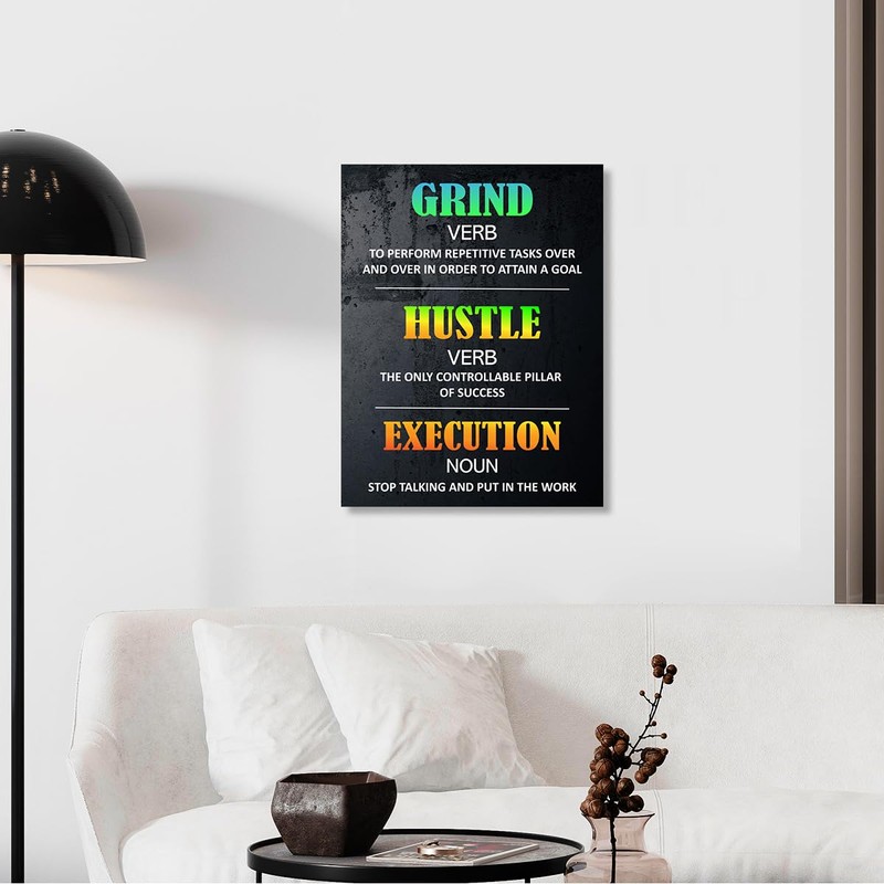Grind Hustle Execution Definition Wall Art,Inspirational Canvas Frame Paintings For